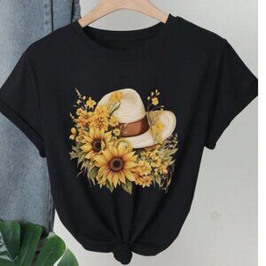 Sunflower Print Round Neck T-Shirt